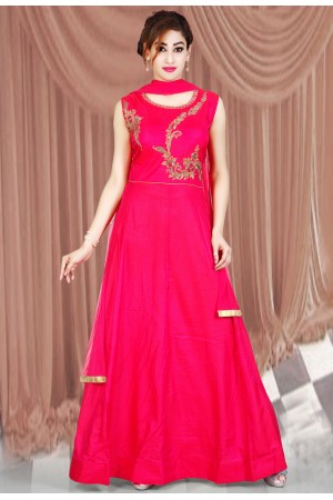 DARK PINK COLOR TUSSER SILK FABRIC DESIGNER STYLE GOWN